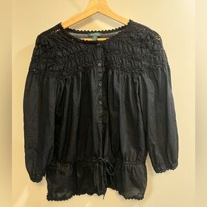 Ralph Lauren black eyelet blouse with waist tie